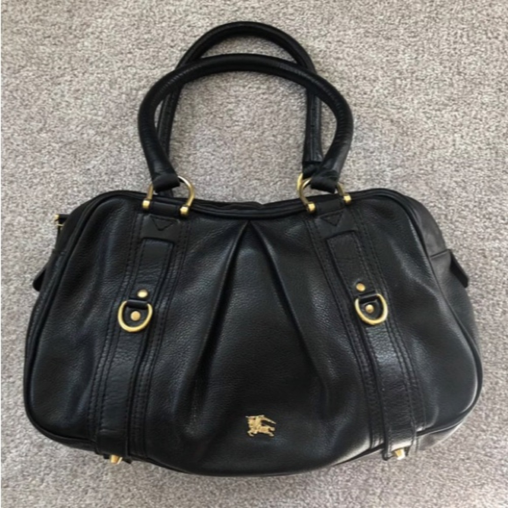 Burberry Large Black Leather Knight tote satchel weekender